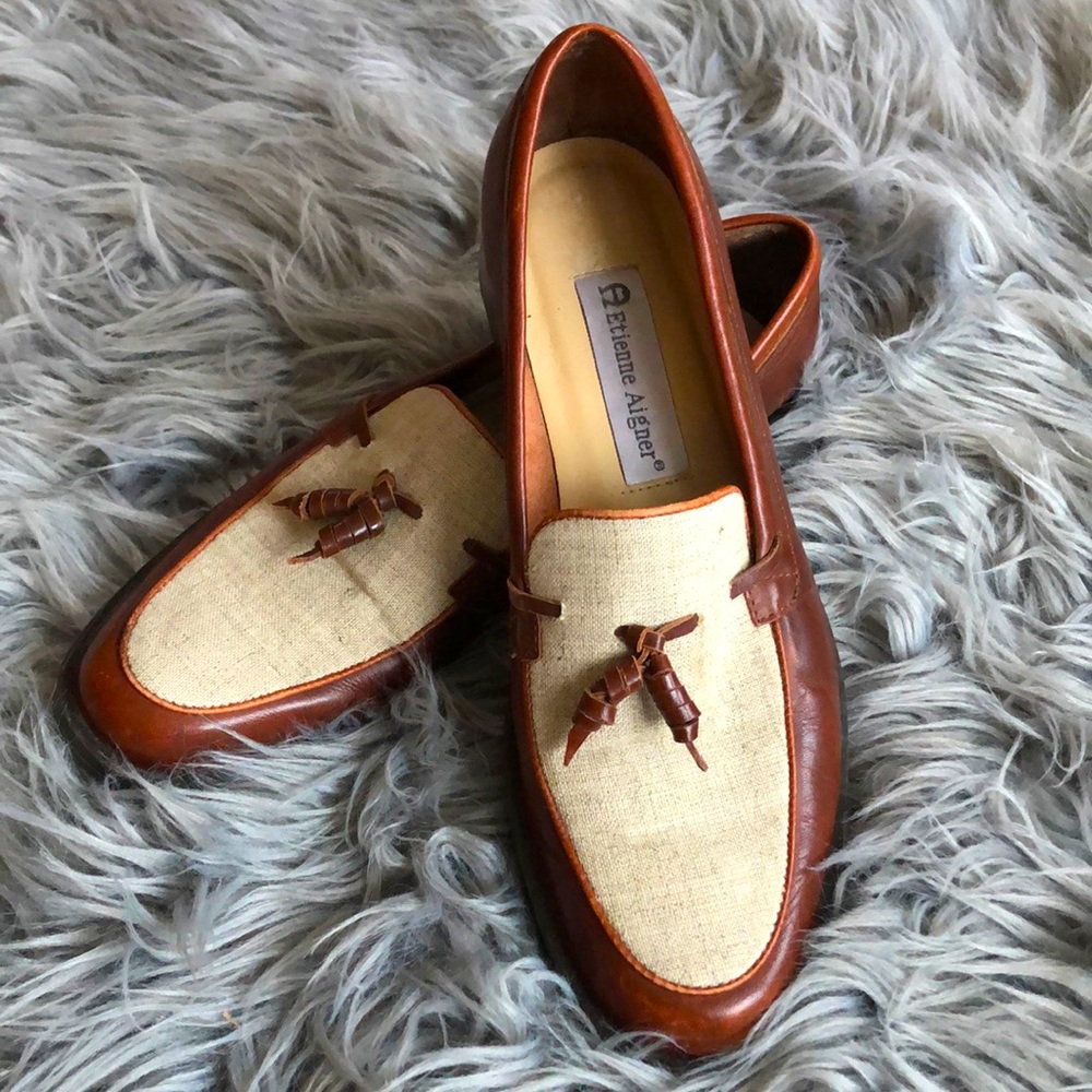 Etienne Aigner “Gotham”Leather/Linen Loafers
